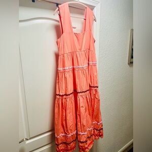 Anthropology XL Rick Rack Trim Coral Sorbet Maxi with Pockets